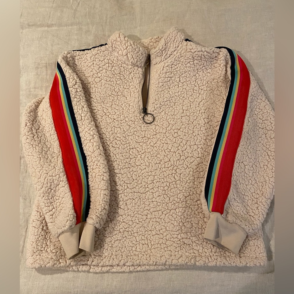 Tucker + Tate cozy fleece jacket with rainbow trim down arms. Kids sz 14/16